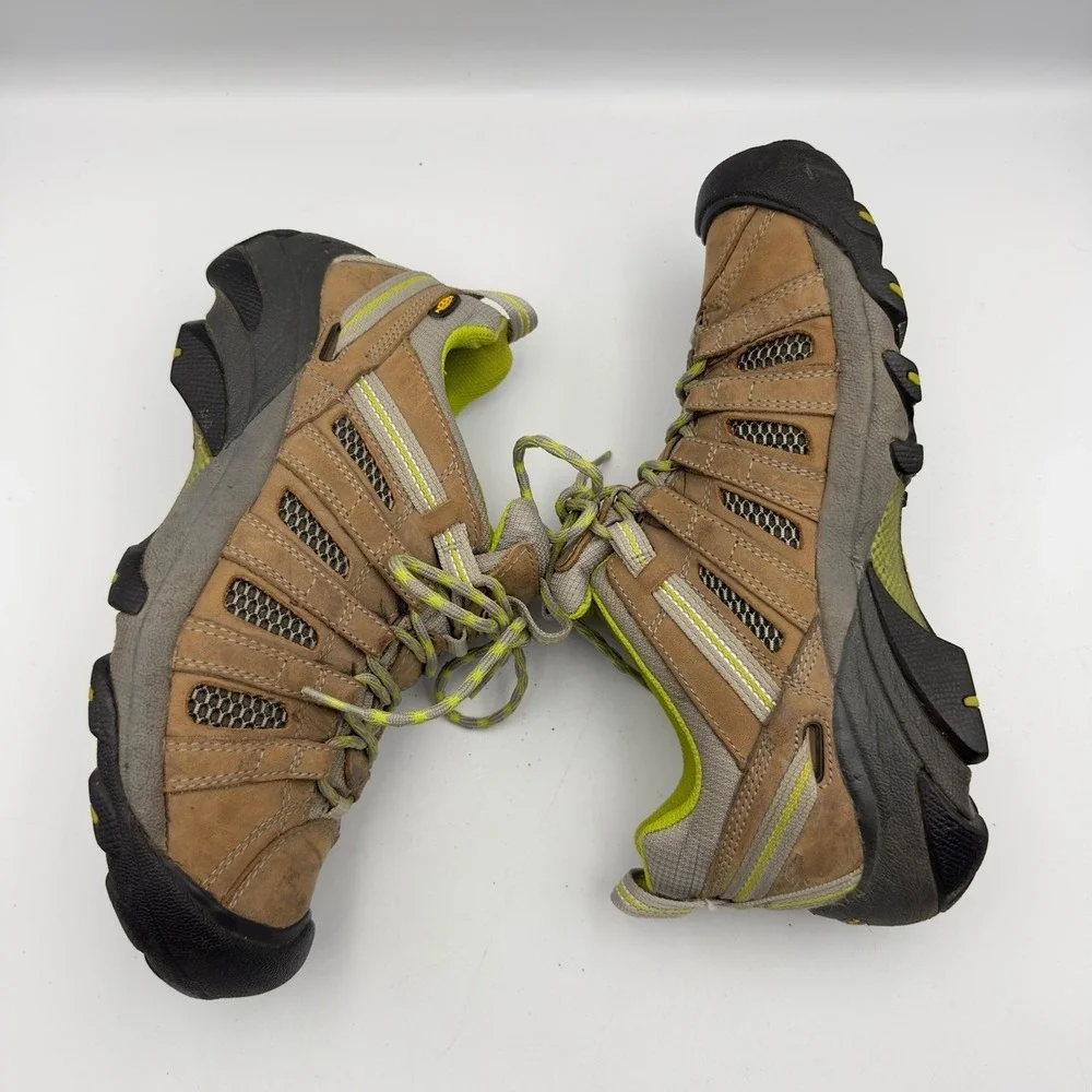 Keen Voyageur Hiking Shoes Brown Lime Green Leather Mesh Men 8 Women 9.5 EU 40.5